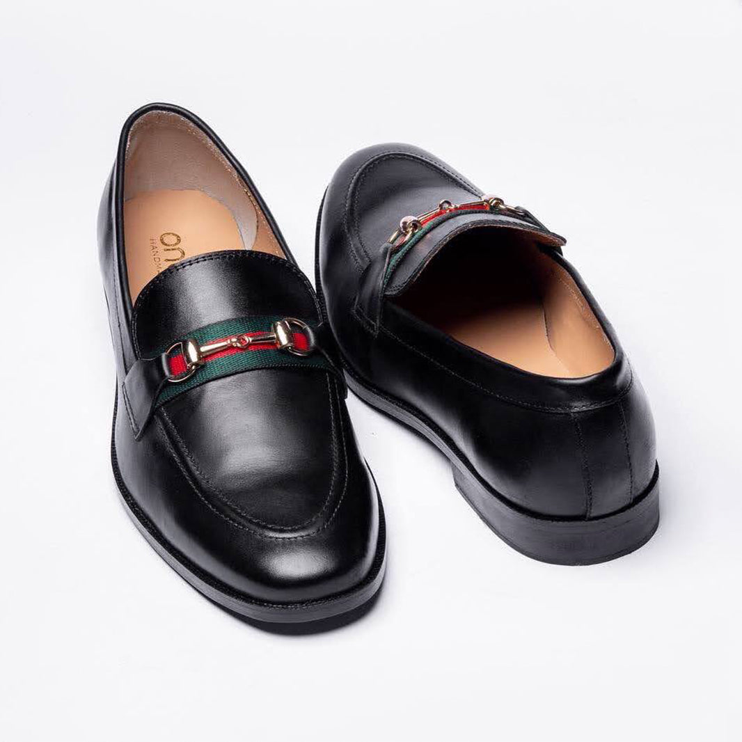 Black Milled Leather Slip On Loafers