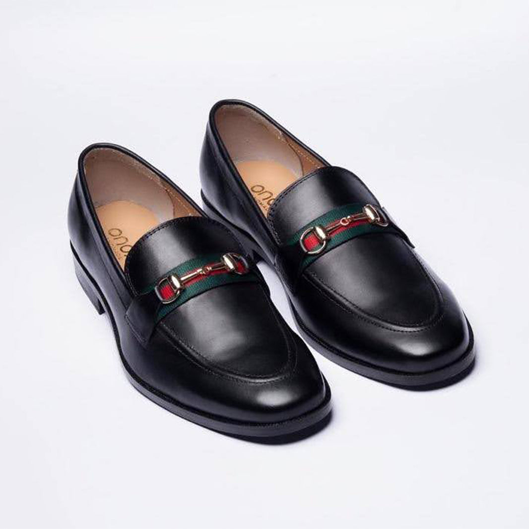 Black Milled Leather Slip On Loafers