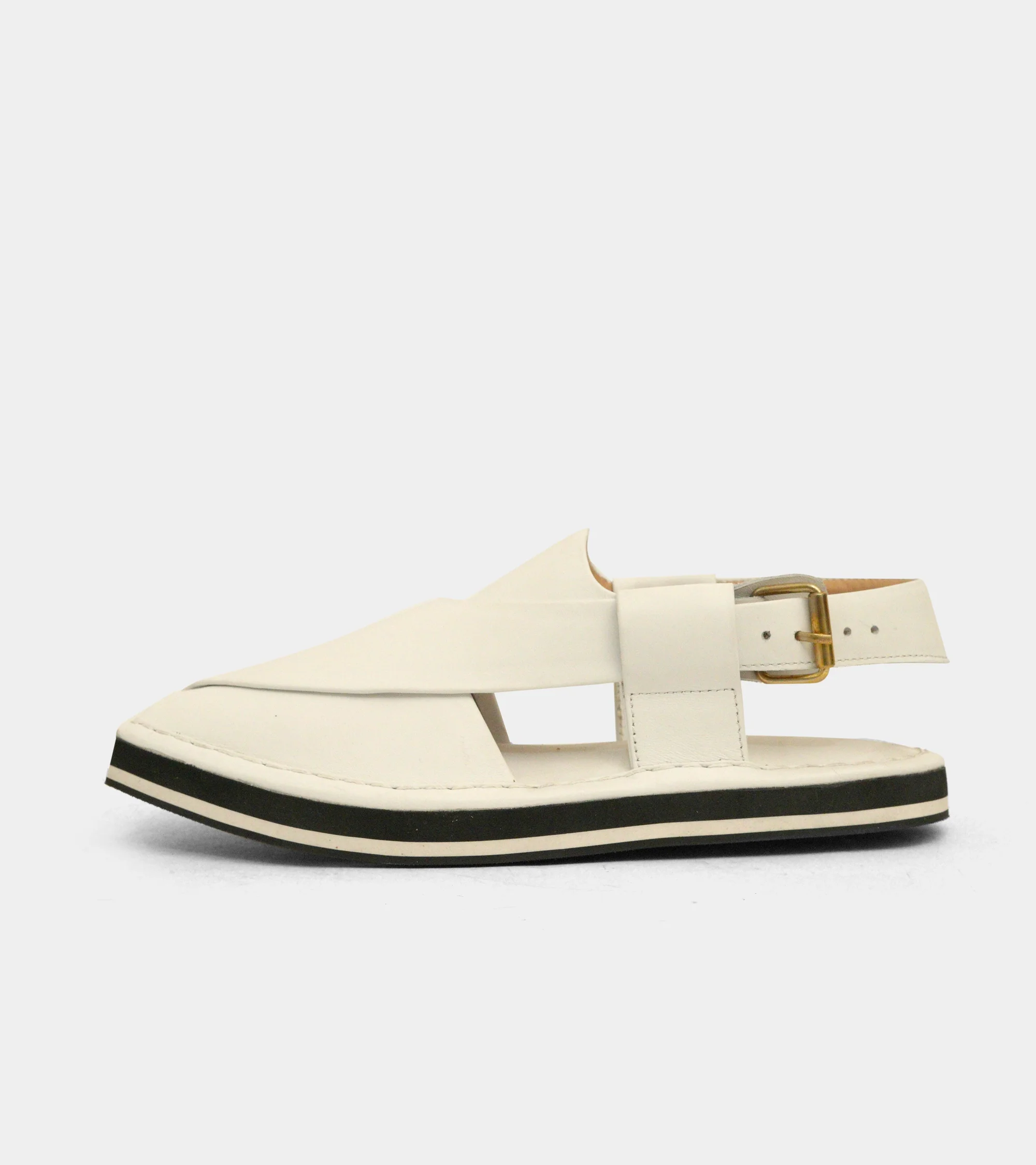 White Kaptaan Chappal With Black & White Sole - Image 3