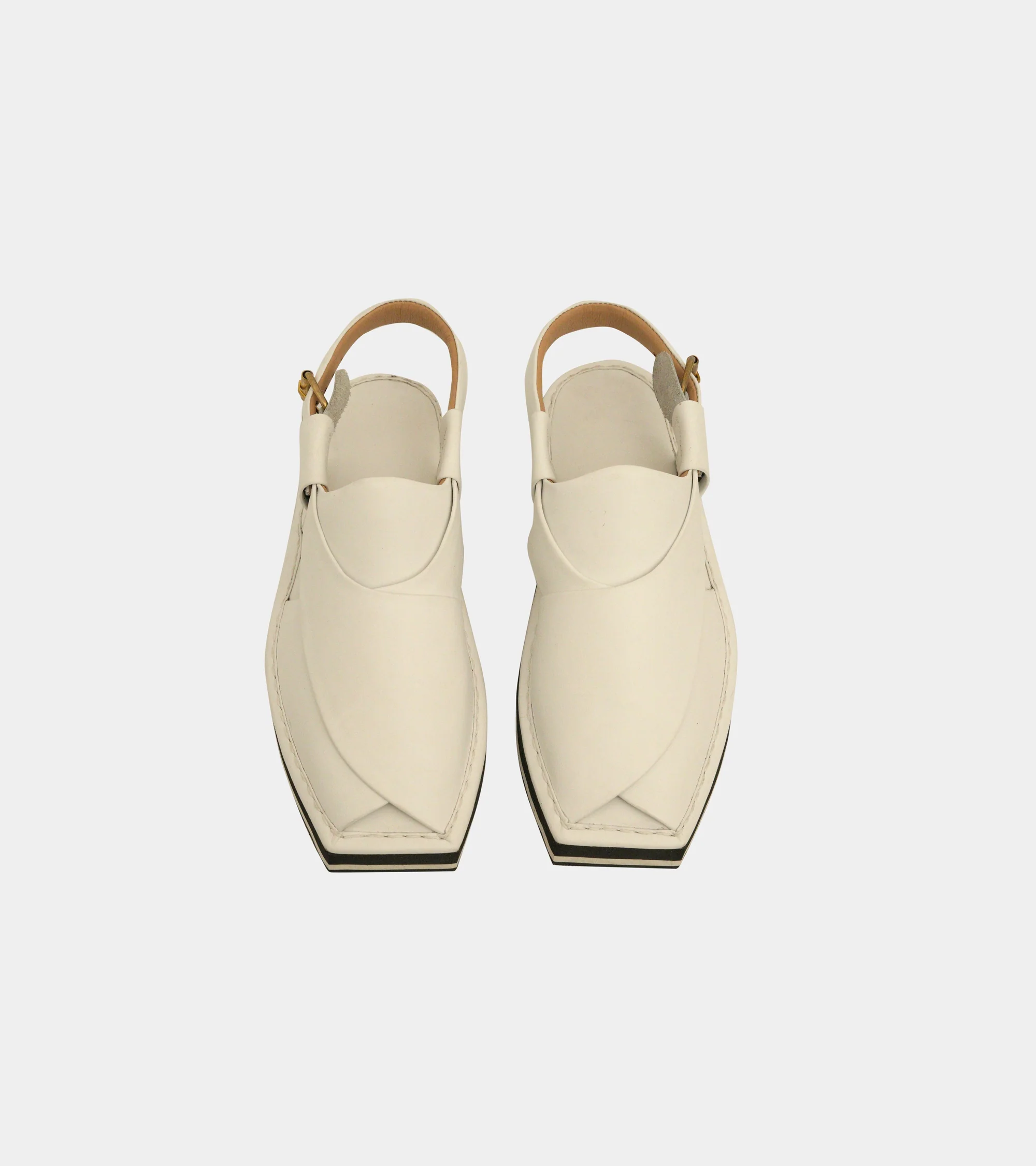 White Kaptaan Chappal With Black & White Sole