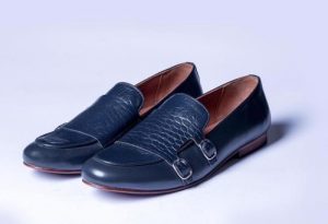 Handmade Mens Blue Crocodile Monk Shoes, Men Blue Loafer Shoes - Image 2