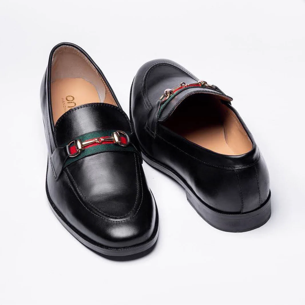Black Milled Leather Slip On Loafers - Image 2