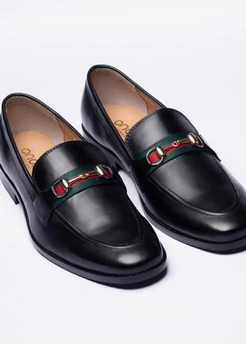 Black Milled Leather Slip On Loafers