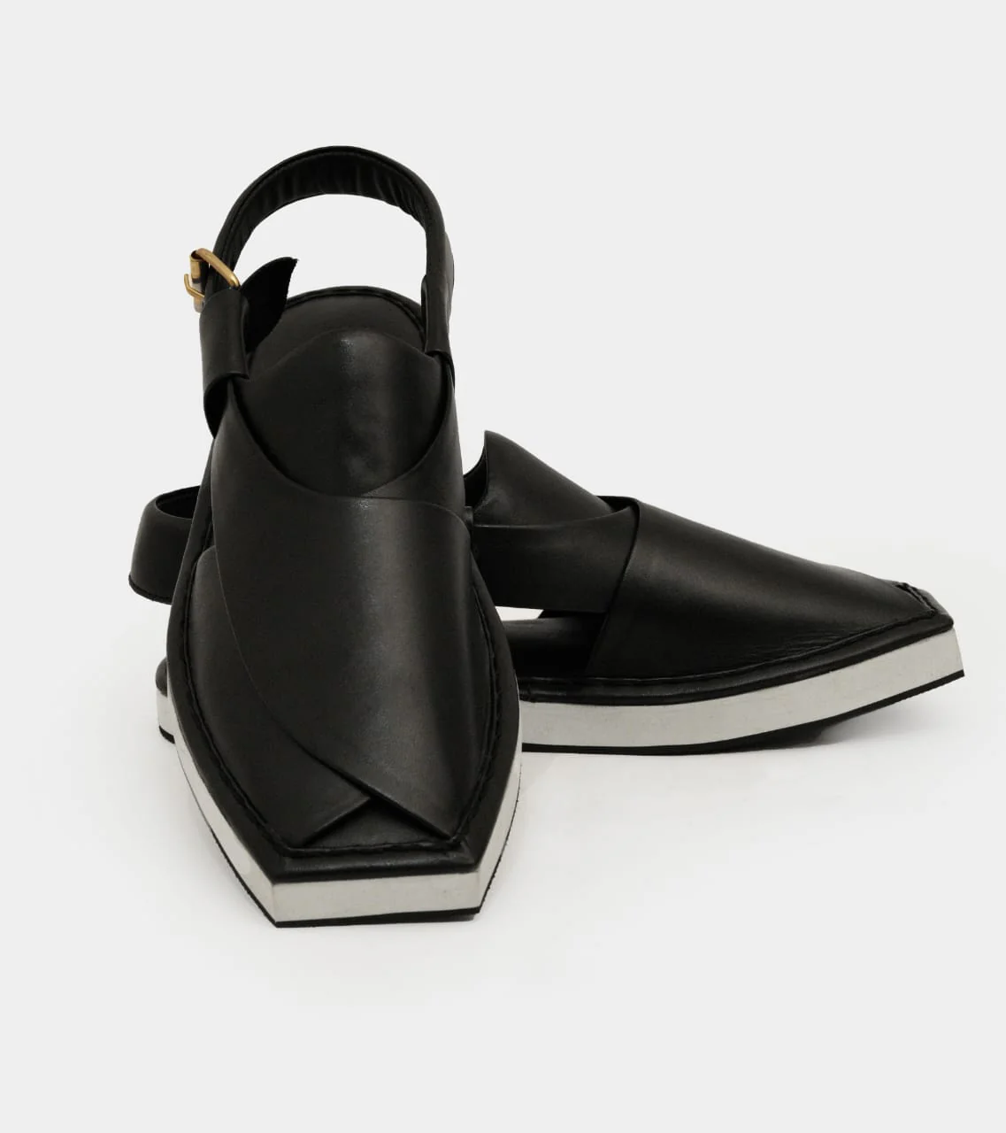 Black Kaptaan Chappal With Black & White Sole